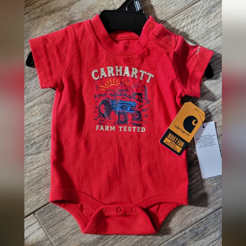Carhartt FARM TESTED Red Graphic Baby Bodyshirt 1pc Western Cowboy Granola